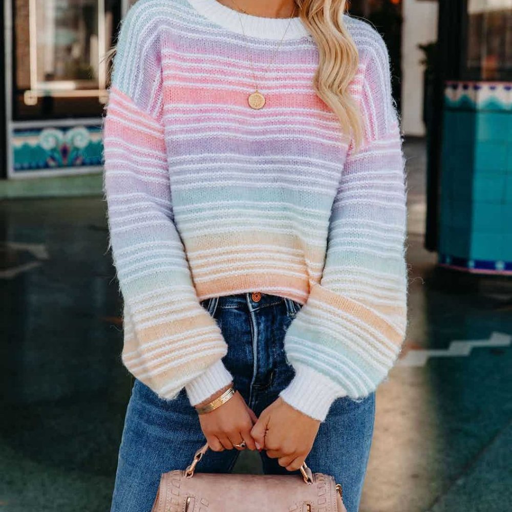 RAIN THEN RAINBOW STRIPED KNIT SWEATER - Picture 5 of 10
